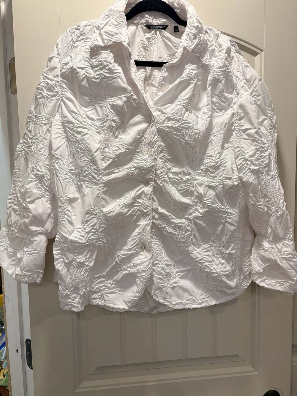 Samuel Dong White Crinkled Texture Button-Down Shirt